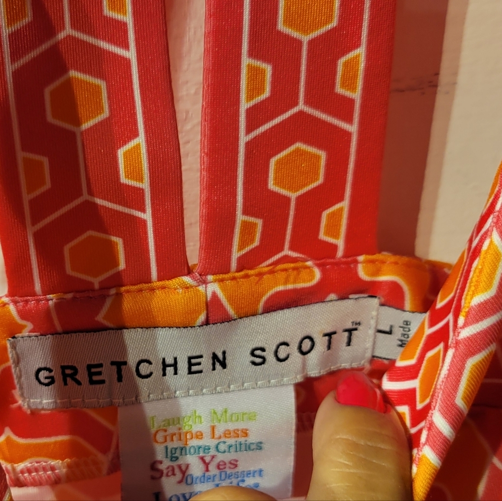 Gretchen Scott Designs Pink and Orange Patterned Sleeveless Shift Dress